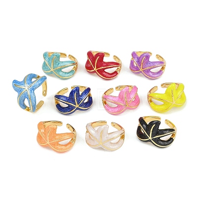 Brass Enamel Adjustable Cuff Rings for Women RJEW-G357-01K-1