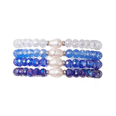 4Pcs Glass & Natural Cultured Freshwater Pearl Beads Stretch Bracelets for Women BJEW-JB13520-1