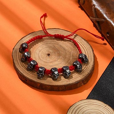 Adjustable Halloween Skull Alloy Braided Beads Bracelets for Women BJEW-78.0-JB10915-1