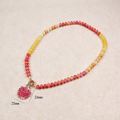 Handmade Lampwork Flower Pendant Rainbow Rondelle Glass Beaded Necklaces with Brass Spring Ring Clasps WG57EF6-02-1