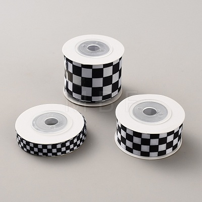 Polyester Tartan Pattern Grosgrain Ribbon OCOR-WH0078-537-1
