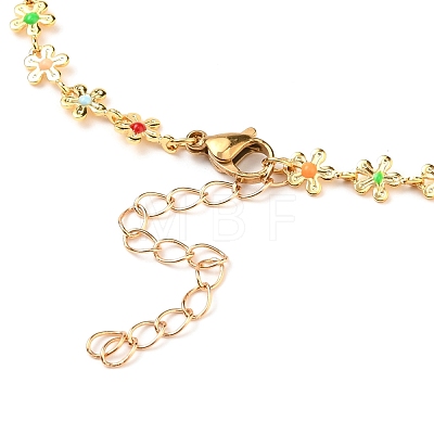 Brass Enamel Flower Link Chain Necklaces NJEW-JN03146-1