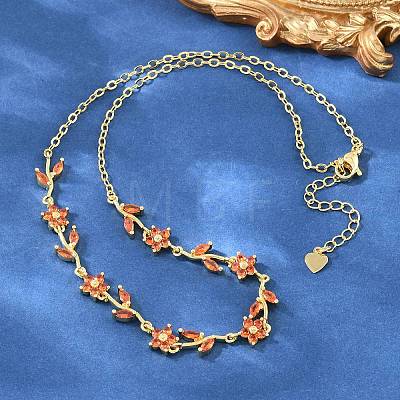 Brass Pave Cubic Zirconia Flower Link Chain Necklaces KK-CBA4547-18G-09-1