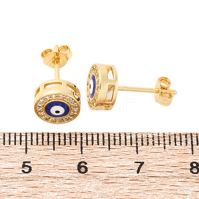 Blue Evil Eye Brass Stud Earrings ZIRC-Z017-01G-1