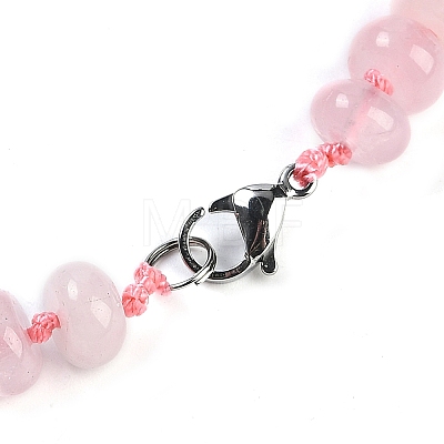 Natural Rose Quartz Rondelle Graduated Beaded Necklaces for Women Men NJEW-K388-02M-1