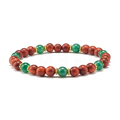 Natural Rosewood Round Beads Bracelets Set BJEW-JB07275-1