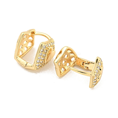 Heart Brass Pave Clear Cubic Zirconia Hoop Earrings EJEW-M258-20G-1