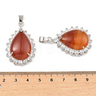 Natural Red Agate & Rhinestone Pendants G-K338-31P-11-1