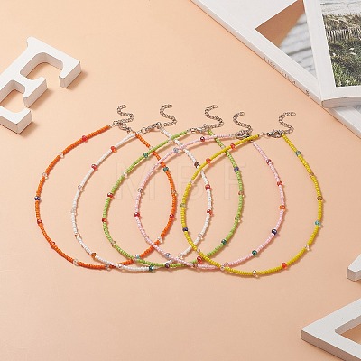 Glass Seed Beaded Necklace for Women NJEW-JN04258-1