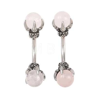 316 Stainless Steel Dragon Claw with Natural Stone Ball Curved Barbell Belly Rings AJEW-C044-06AS-03-1