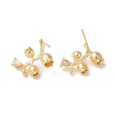 Brass with Clear Cubic Zirconia Stud Earring Findings KK-G499-03G-1