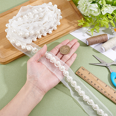 2Yards Netting Fabric Beaded Trim Ribbon OCOR-ME0001-64A-01-1