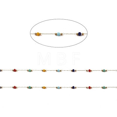 Rondelle Glass Beaded Link Chains CHS-G028-03G-11-1