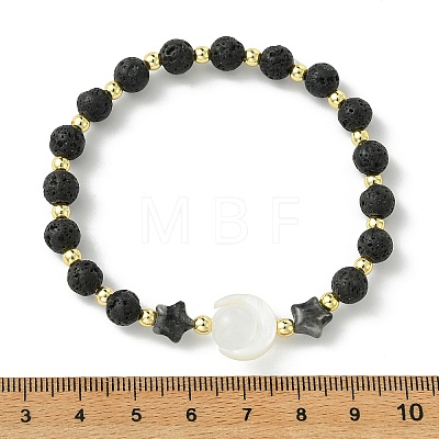 Natural Lava Rock & Larvikite & Selenite & Freshwater Shell Beads Stretch Bracelets for Women Men BJEW-JB13759-1
