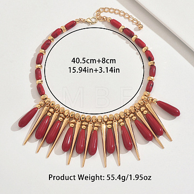 Exaggerated Resin Teardrop & Alloy Cone Bib Necklaces with CCB Plastic Beads for Women WG818CC-01-1