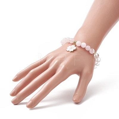 Natural Rose Quartz & Quartz Crystal Beaded Stretch Bracelet BJEW-TA00246-1