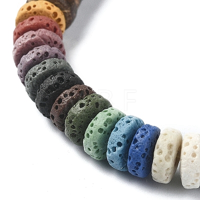 Dyed Natural Lava Rock & Coconut Rondelle Beaded Stretch Bracelet BJEW-JB09678-1