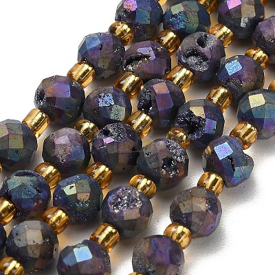 Electroplated Natural Druzy Geode Crystal Beads Strands G-F833-P01-8mm-13-1