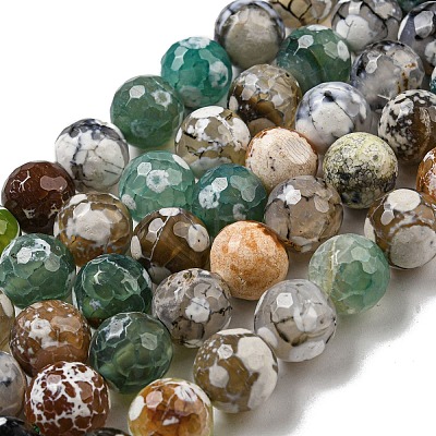 Faceted Natural Fire Crackle Agate Beads Strands G-F447-12mm-N03-1