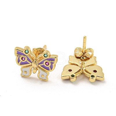 Butterfly Real 18K Gold Plated Brass Stud Earrings EJEW-L269-095G-02-1