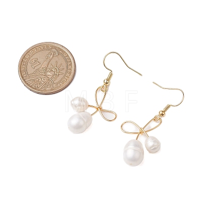 Bowknot Natural Freshwater Pearl Dangle Earrings EJEW-TA00520-1