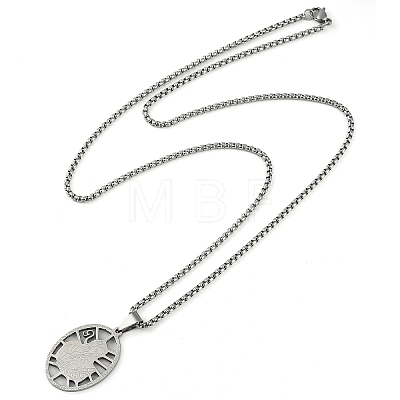 304 Stainless Steel Hollow Catholic Saint Benedict Oval Pendant Box Chain Necklaces NJEW-D089-05P-1