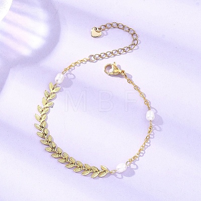 Natural Cultured Freshwater Pearl Beads Link Bracelets BJEW-JB12857-01-1