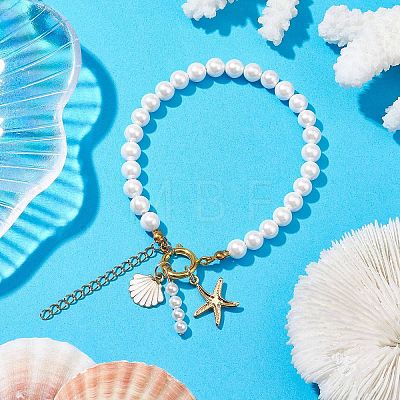 Summer Beach Shell & Starfish Charm Bracelets BJEW-JB10485-1
