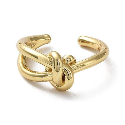 Rack Plating Brass Knot Open Cuff Rings for Women X-RJEW-Q777-02G-1