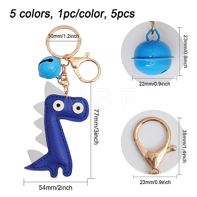 5Pcs 5 Colors Cartoon Cute Bell Dinosaur Keychain KEYC-CA0001-50-1