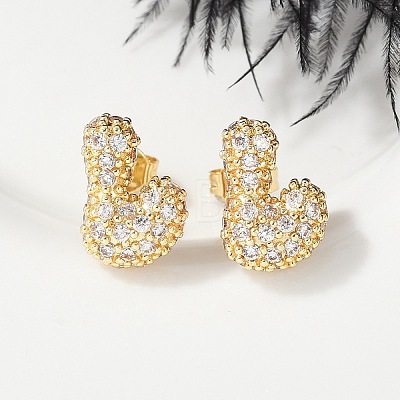 Brass Micro Pave Cubic Zirconia Stud Earrings EJEW-Z091-04G-L-1