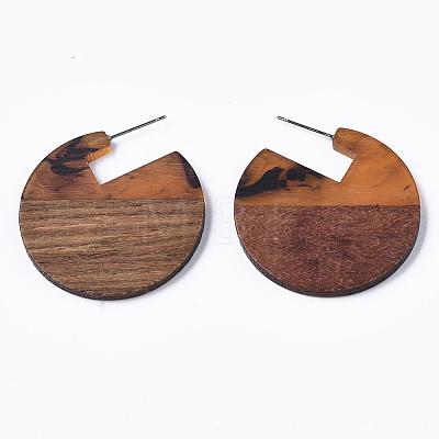 Transparent Resin & Walnut Wood Stud Earrings EJEW-T010-01-1