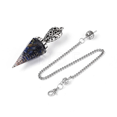 Natural Lapis Lazuli Chip & Epoxy Resin Dowsing Pendulum Big Pendants AJEW-N004-01C-1