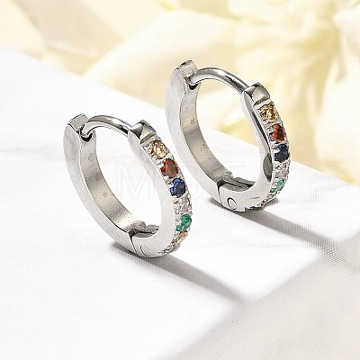 304 Stainless Steel Micro Pave Cubic Zirconia Huggie Hoop Earrings EJEW-C096-01I-P-1