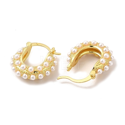 Rack Plating Brass Teardrop Hoop Earrings with Plastic Imitation Pearl Beaded for Women EJEW-G342-05G-1