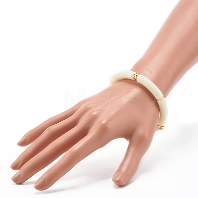 Curved Tube Acrylic Beads Stretch Bracelet for Girl Women BJEW-JB06945-01-1
