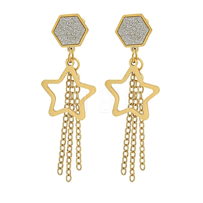 Ion Plating(IP) 304 Stainless Steel Star Dangle Stud Earrings EJEW-G400-42G-04-1