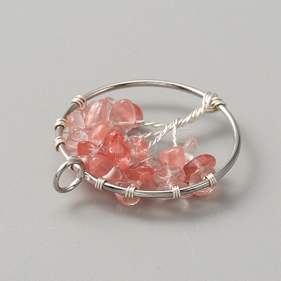 Cherry Quartz Glass Pendants G-WH0026-19P-02-1