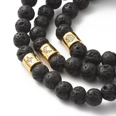 Natural Lava Rock Round Beads Essential Oil Anxiety Aromatherapy Stretch Bracelets BJEW-JB07042-1