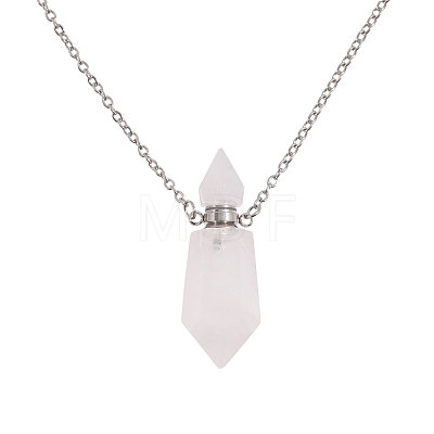 1Pc Natural Quartz Crystal Faceted Pointed Bullet Shaped Perfume Bottle Pendant Necklaces NJEW-FH0001-38P-06-1