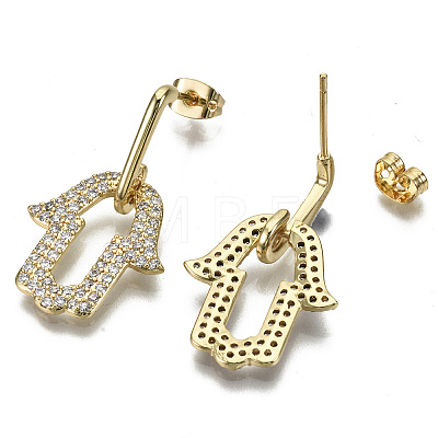 Brass Micro Pave Clear Cubic Zirconia Dangle Stud Earrings EJEW-S208-118-NF-1