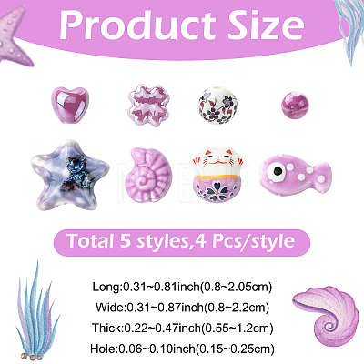 40Pcs 8 Styles Handmade Porcelain Beads PORC-YW0001-80-1