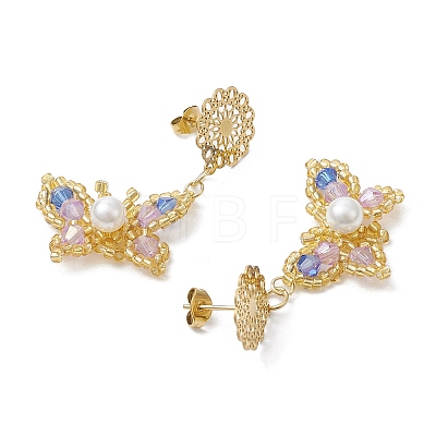 Glass Seed Beads Butterfly Stud Earrings EJEW-MZ00271-03-1