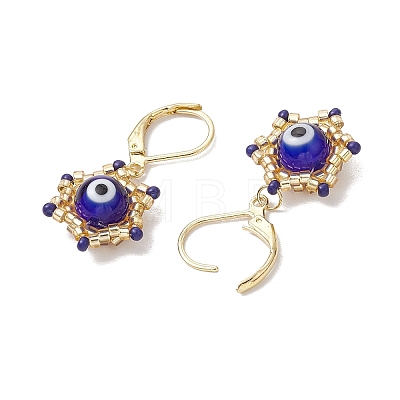 Star of David & Evil Eye Handmade Glass Seed Beads Leverback Earrings EJEW-MZ00389-04-1