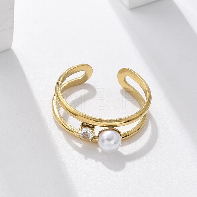 304 Stainless Steel Cubic Zirconia Cuff Rings for Women RJEW-D302-02G-03-1