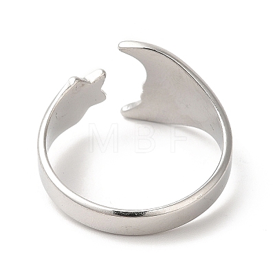 304 Stainless Steel Star & Moon Open Cuff Ring for Women RJEW-E063-07P-1