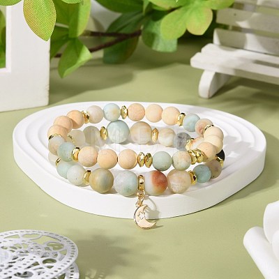 Frosted Natural Flower Amazonite Beads Stretch Bracelets BJEW-JB07009-1