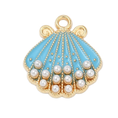 Alloy Enamel Pendants with Plastic Imitation Pearl FIND-Z070-04G-06-1