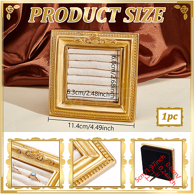 Square Photo Frame Resin Ring Organizer Stands with Velvet Mat ODIS-WH0031-50-1