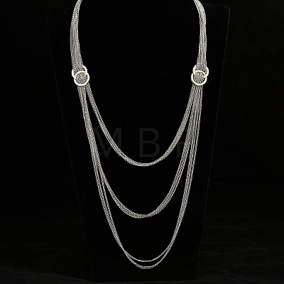 Iron Metallic layered Chain Tassel Long Necklaces with Double Clasp Decor IV6162-2-1